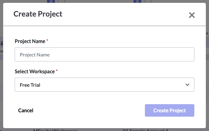 The Create Project window