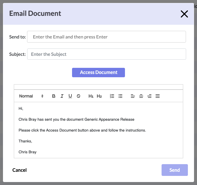 The Email Document window