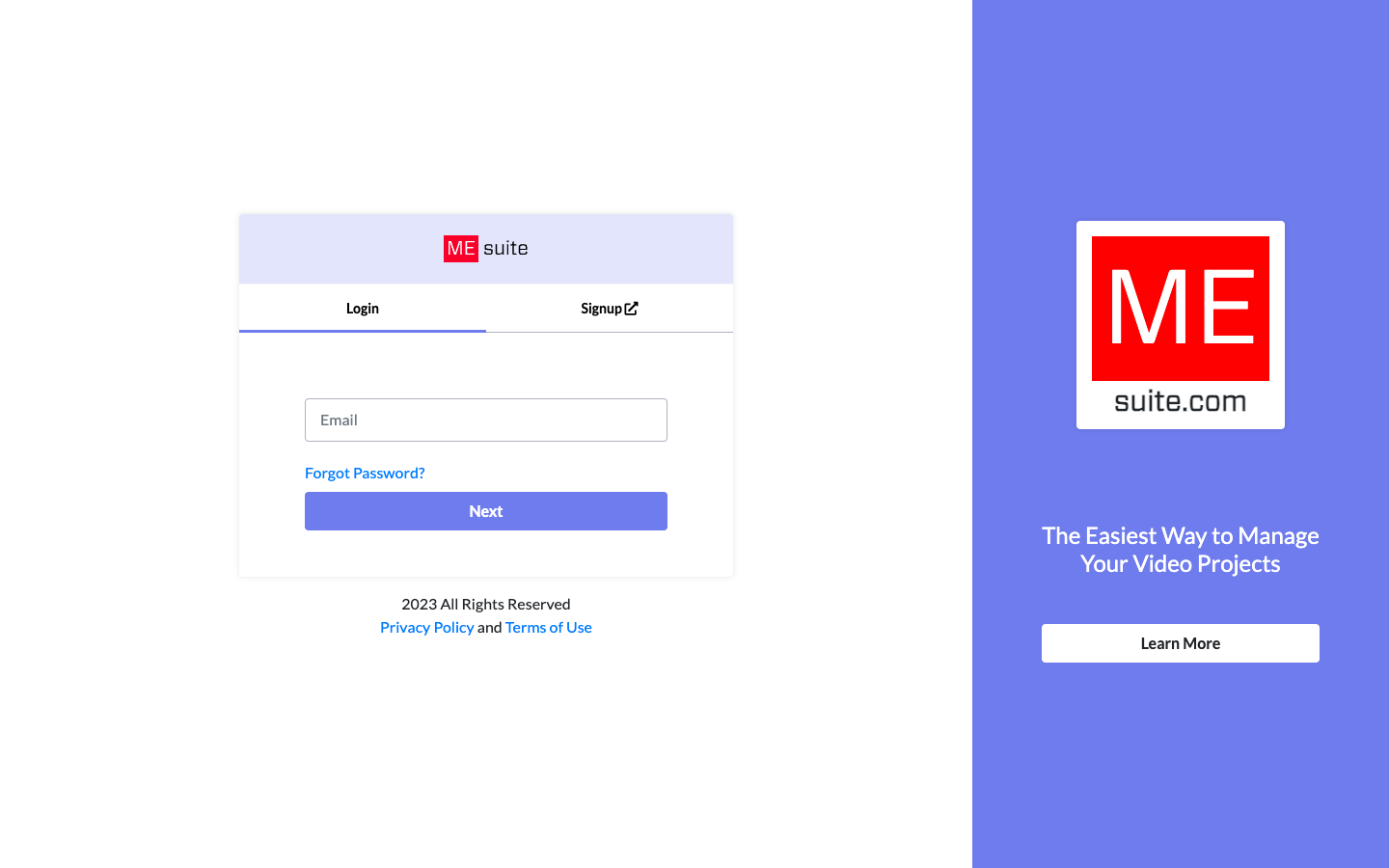 The MEsuite login page