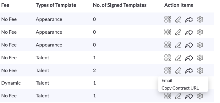 The Share menu with Email and Copy Contract URL